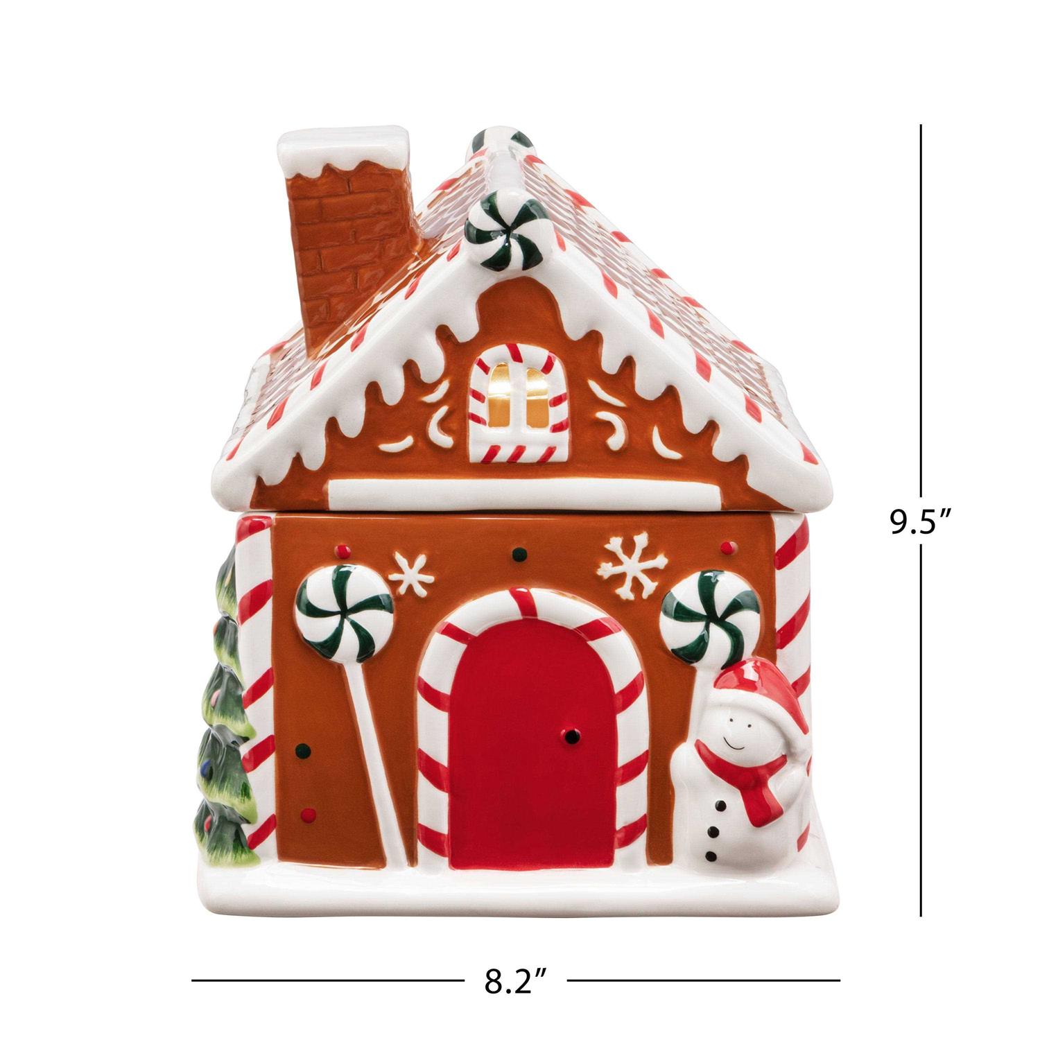 9.5 Ceramic Lit Gingerbread House Cookie Jar Mr. Christmas