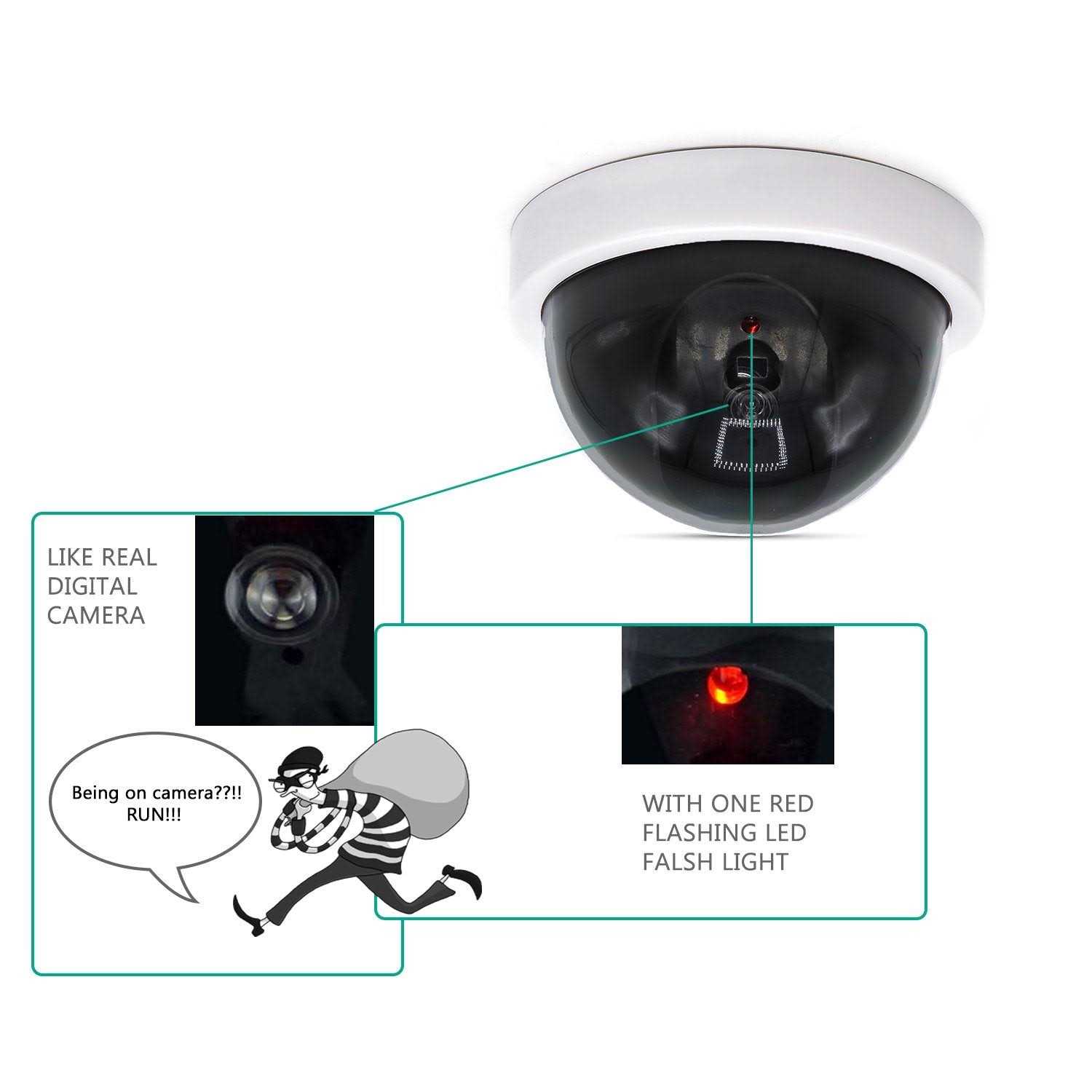 Wali Dummy Fake Security Cctv Dome Camera with Flashing Red LED Light with Security Alert Sticker Decals