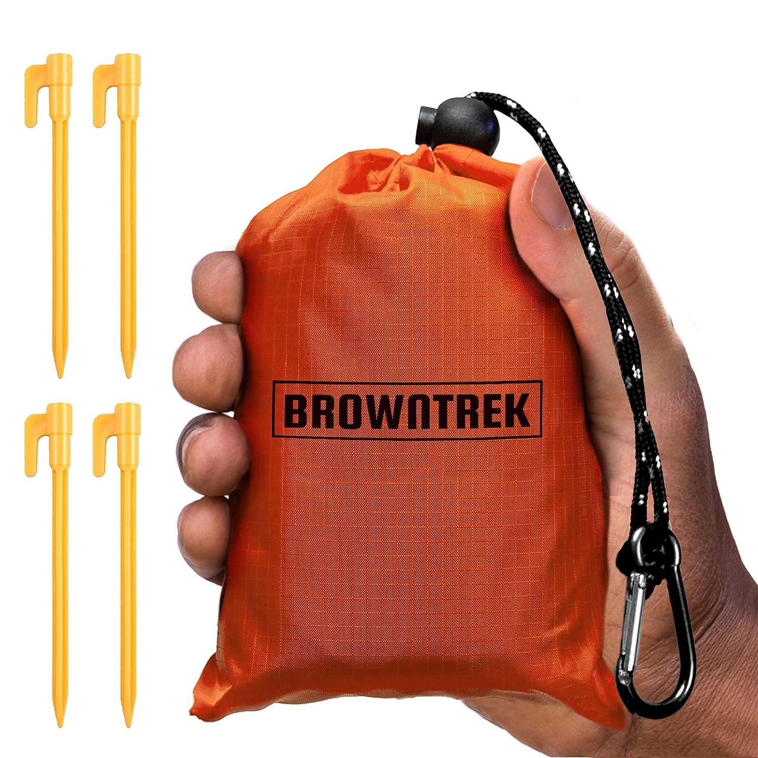 BROWNTREK Pocket Blanket -Compact Picnic Blanket Sand Proof Beach Blanket/Water Resistant Ground Cover. Packable Outdoor Blanket for Hik
