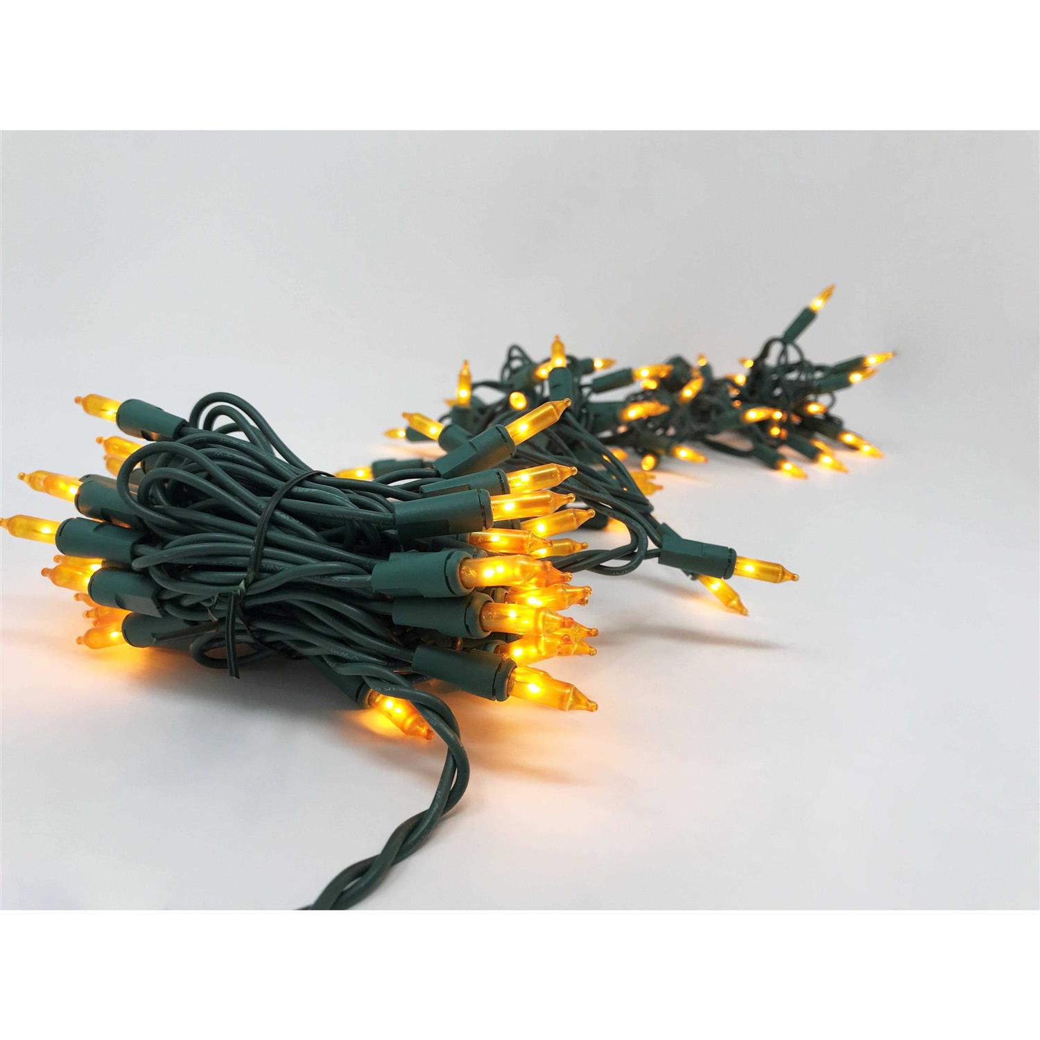 612 Vermont 100 Gold Frost Christmas Lights on a Green Wire String, UL Approved, Indoor and Outdoor Use