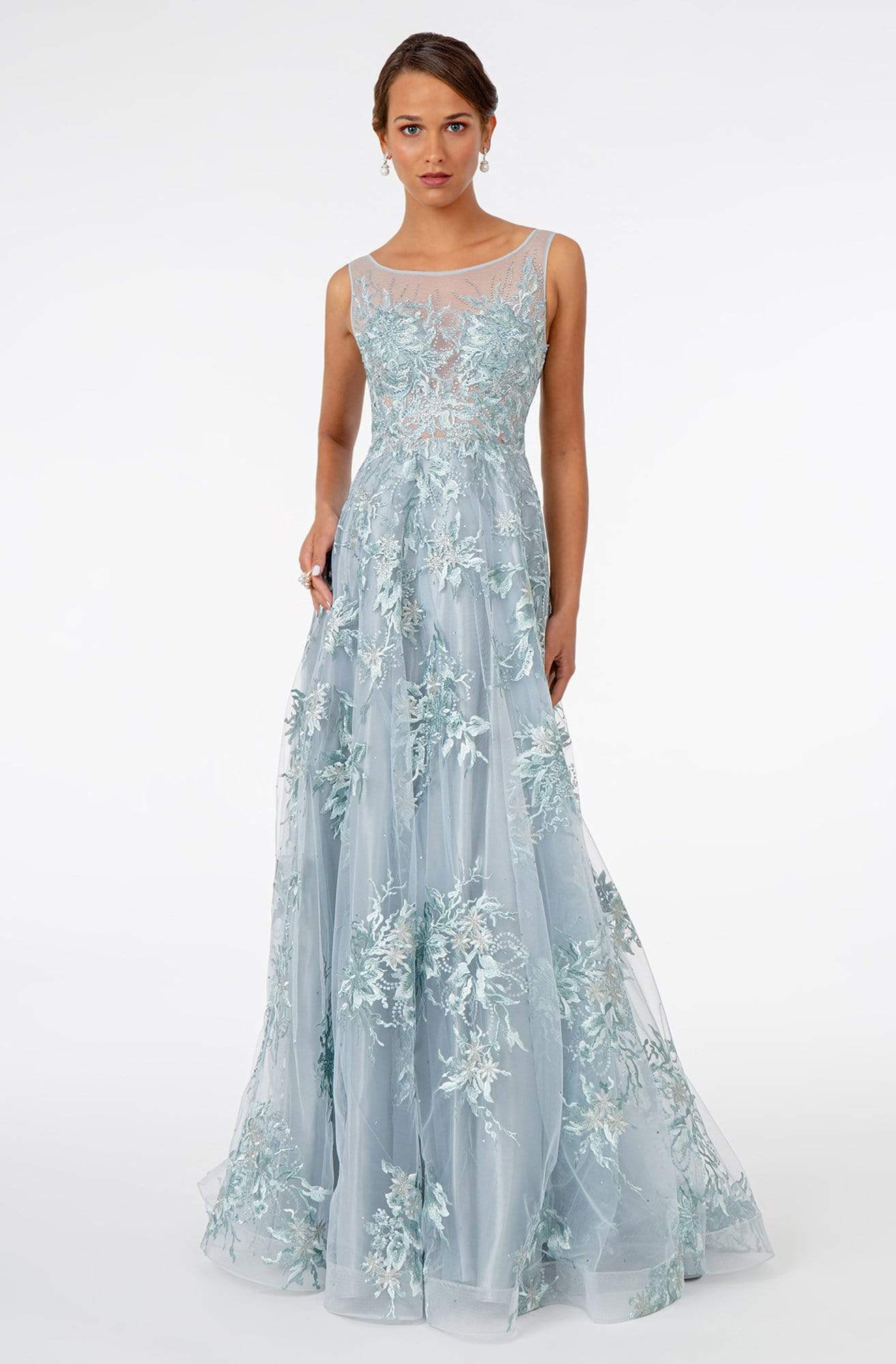 GL2979 Embroidered Bateau A-Line Gown