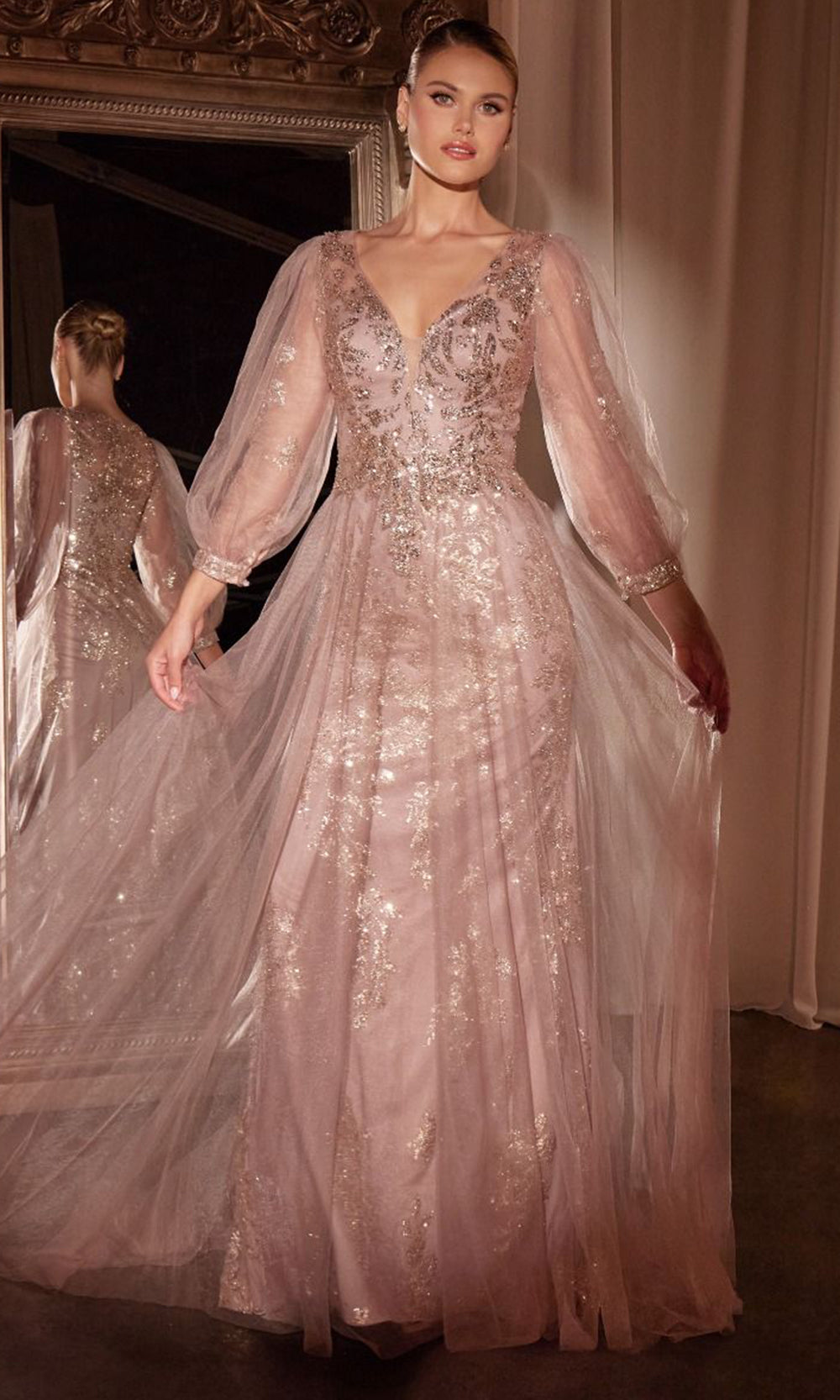 Long Sleeve Applique Gown