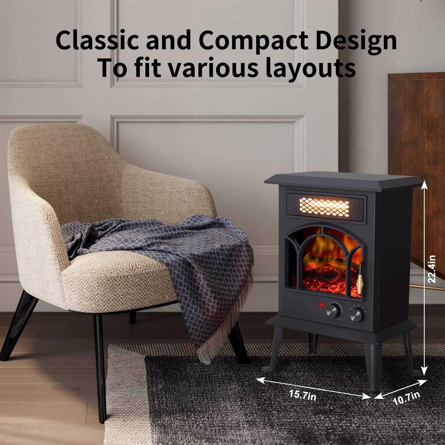 Wewarm Electric Fireplace Heater ,22.4 Freestanding Infrared Quartz Stove Heate