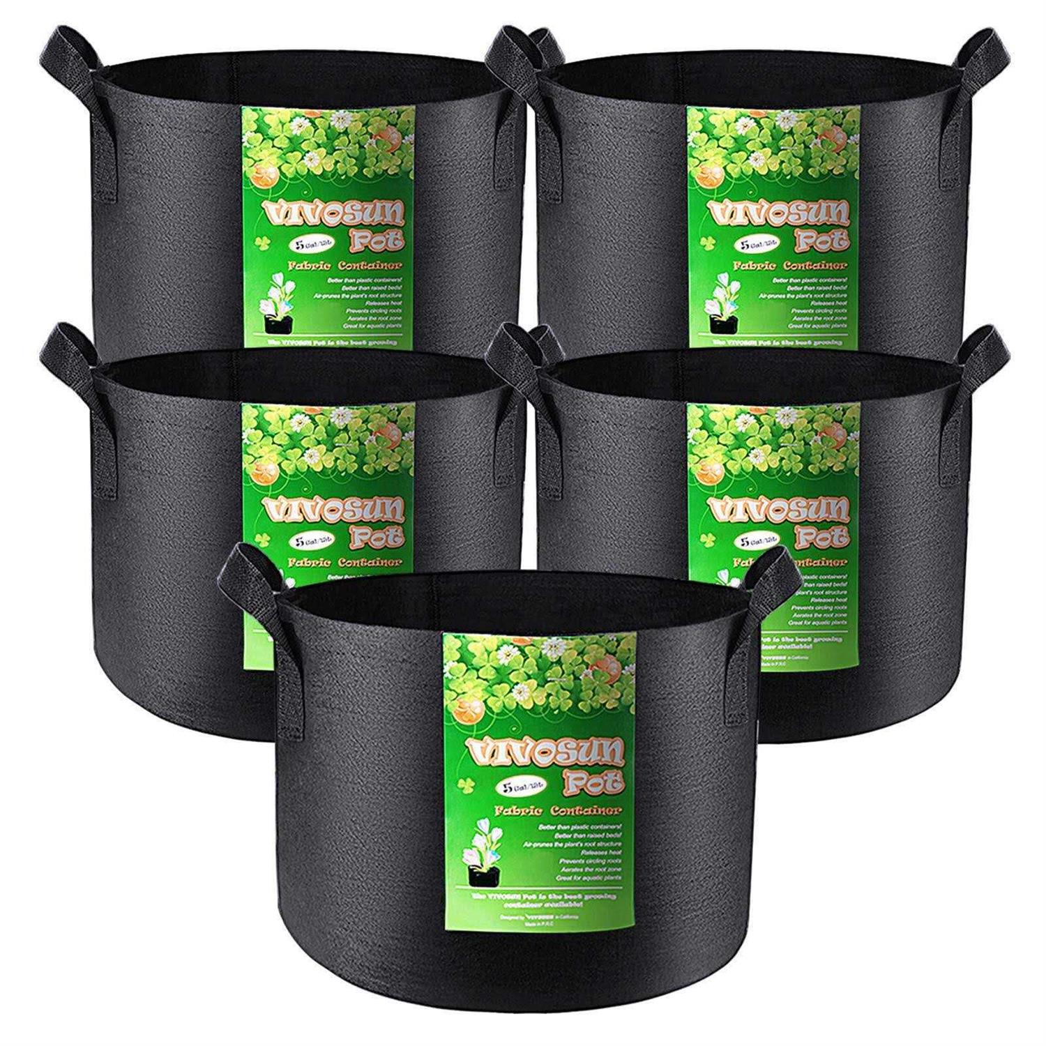 VIVOSUN 5-Pack 5 Gallon Grow Bags Plant Fabric Handles