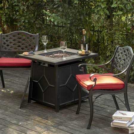 Nuu Garden 28 in. Square Metal Outdoor Propane Fire Pit Table with PVC Cover and Lava Rocks