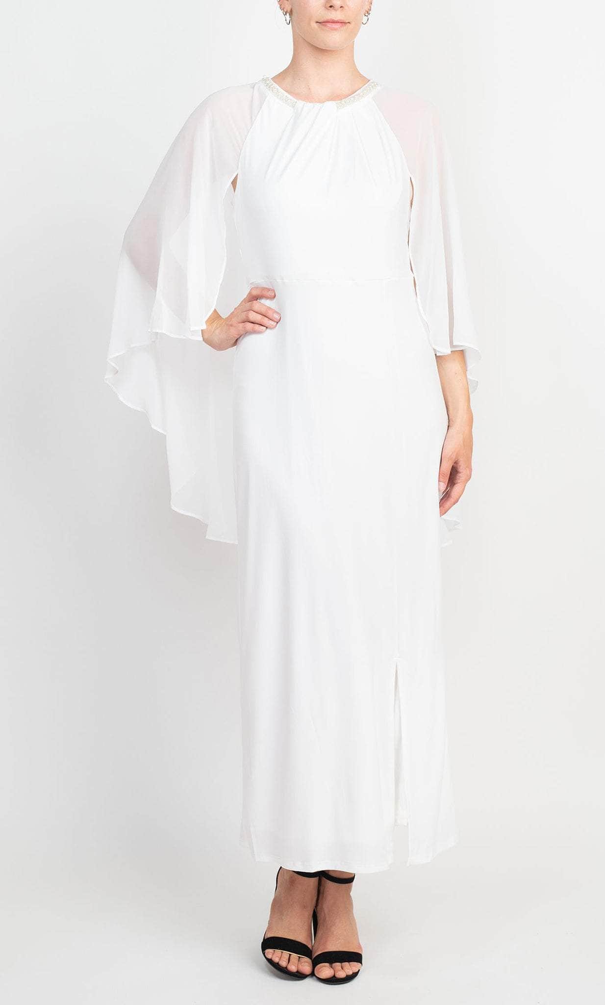 Cape Sleeve Beaded Neckline Long Dress