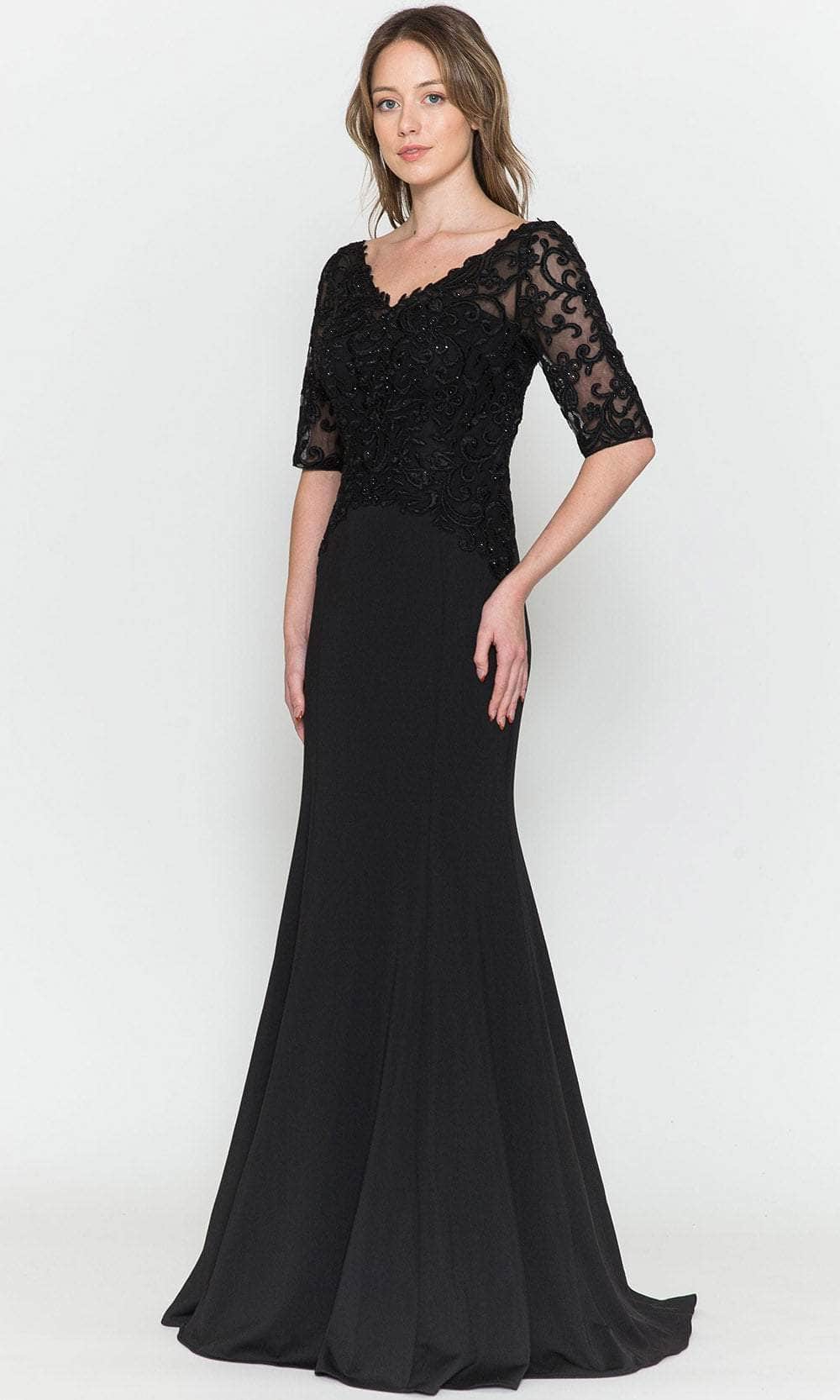 Quarter Length Sleeved Sheath Evening Gown