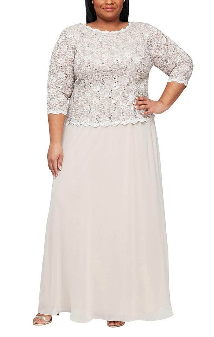 412318 Sequin Lace Chiffon Faux Two-Piece Long Dress