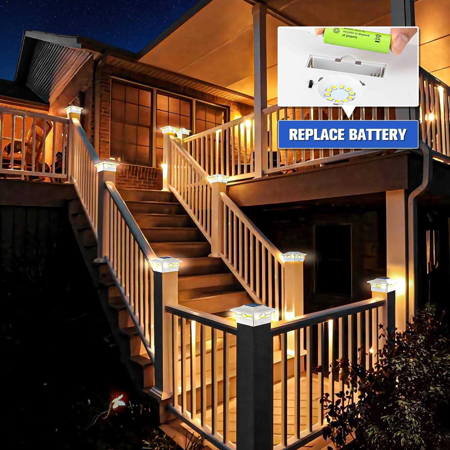 VOLISUN Solar Post Cap Lights Outdoor Post Light for White/Black 4×4 Vinyl Fence Deck