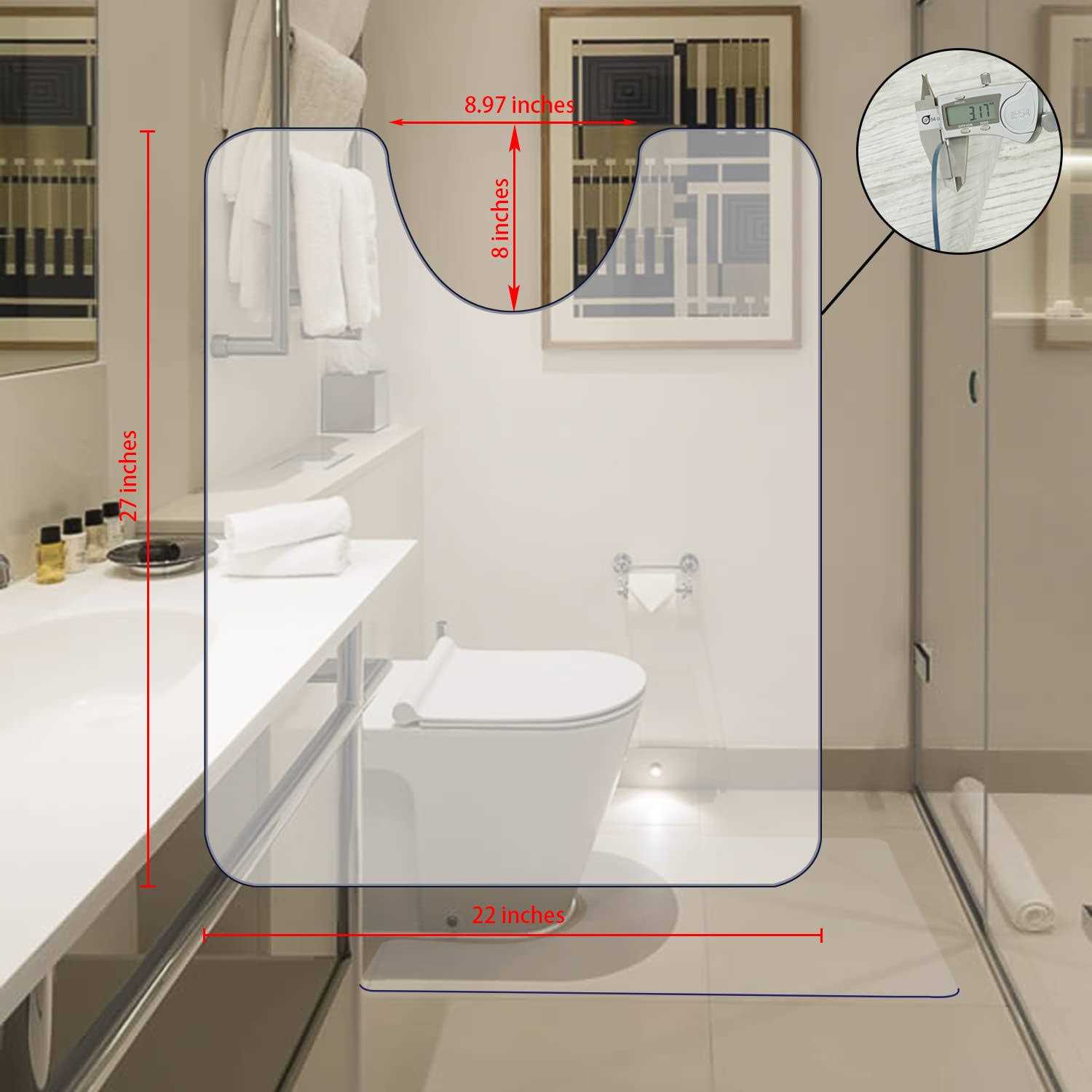 100poinONE Toilet Bath Mat U-Shaped Crystal Clear Commode Contour Rug, Bathroom Mat for Toilet Base Non-Slip, Waterproof, Wipe to Clean and Dries