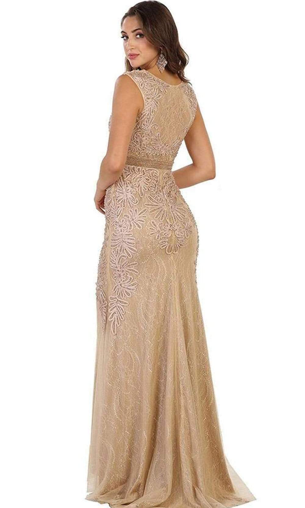 Beaded Illusion Bateau Sheath Evening Gown RQ7524