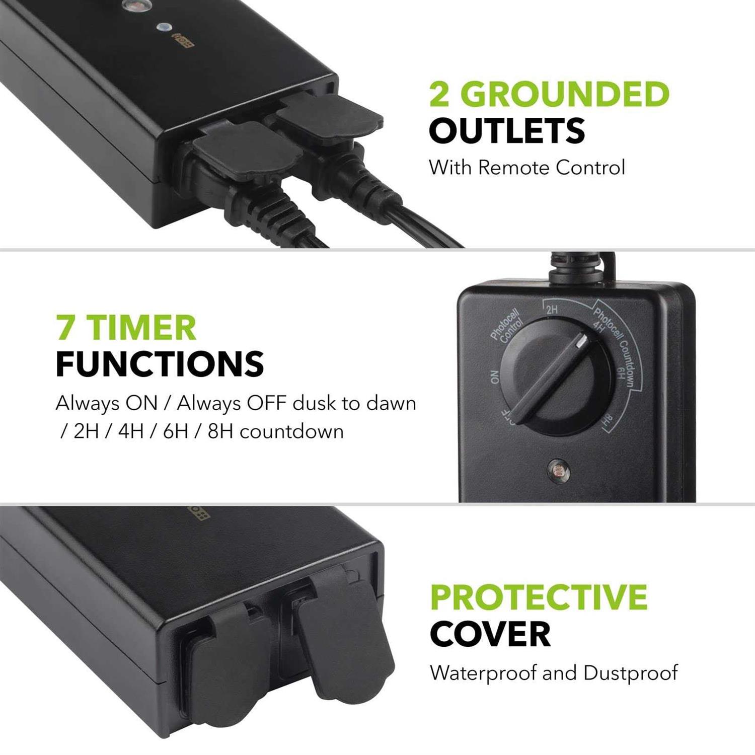 BN-link Outdoor Light Timer Waterproof 15a 24-Hour Plug in Light Sensor Countdown Timer