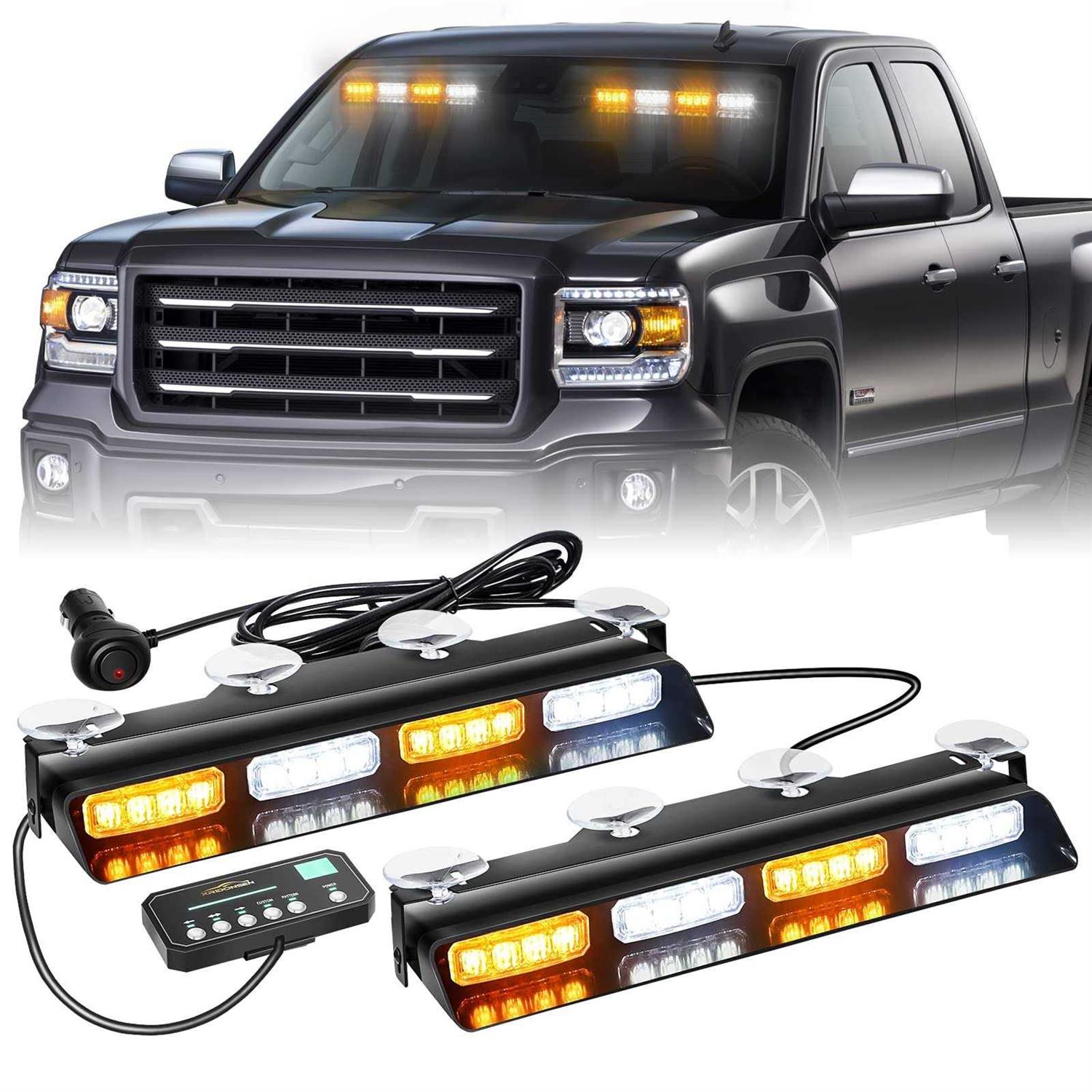 XRIDONSEN Emergency Dash Strobe Lights Safety Flashing Warning Hazard Interior Front/Rear Windshield Deck Split Light Bar w/digital