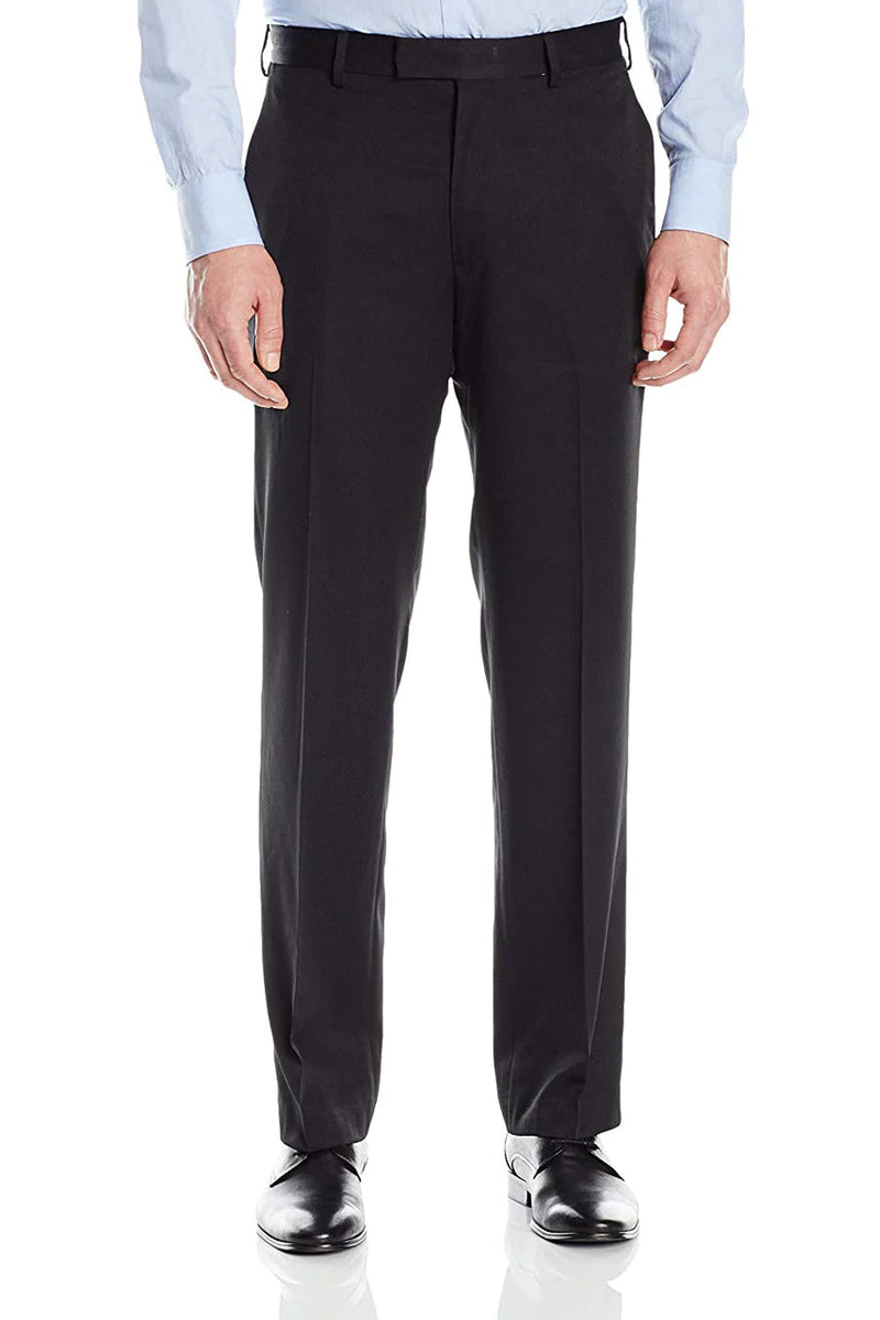 Men’s Regular Fit Wool Feel Flat Front Dress Pants in Black