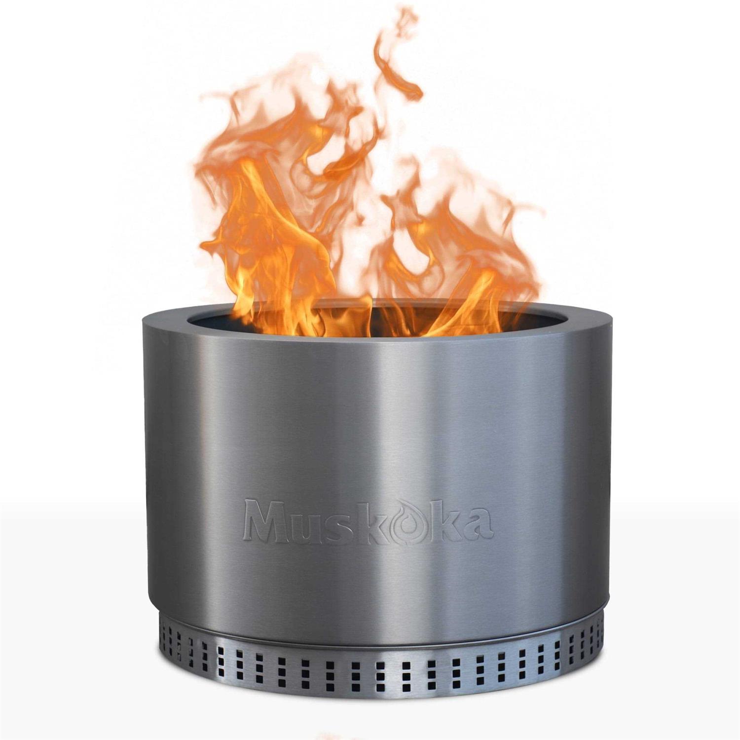 Muskoka 19.5 Stainless Steel Smokeless Wood Burning Fire Pit with Protective Cover