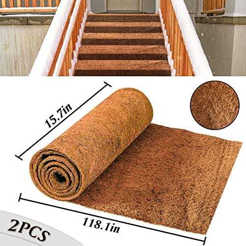 2 Pack No Slip Ice and Snow Carpet 16 × 118 inches Natural Coconut Fiber Carpet Mat Walking Safety