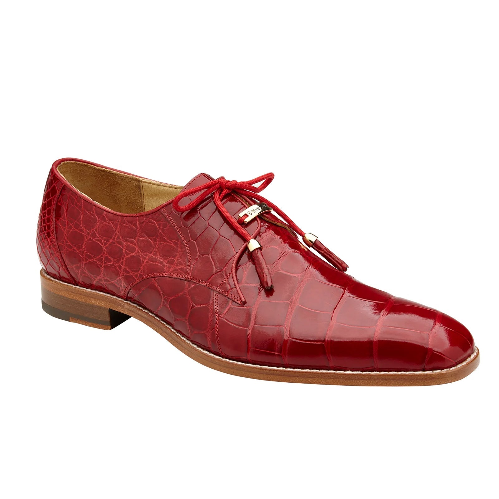 Men’s Belvedere Lago Genuine Alligator Plain Toe Dress Shoe in Red