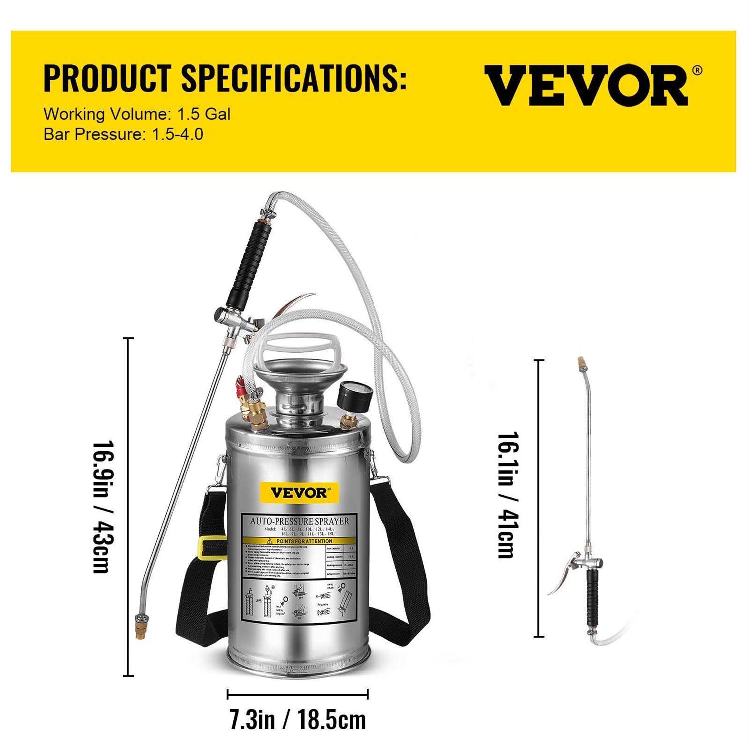 VEVOR Stainless Steel Sprayer Set Wand& Handle& 3.3 Reinforced Hose Tank Sprayer