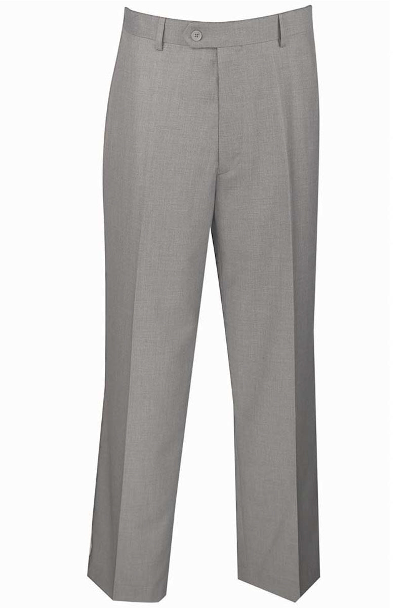 Men’s Regular Fit Wool Feel Flat Front Dress Pants in Light Grey