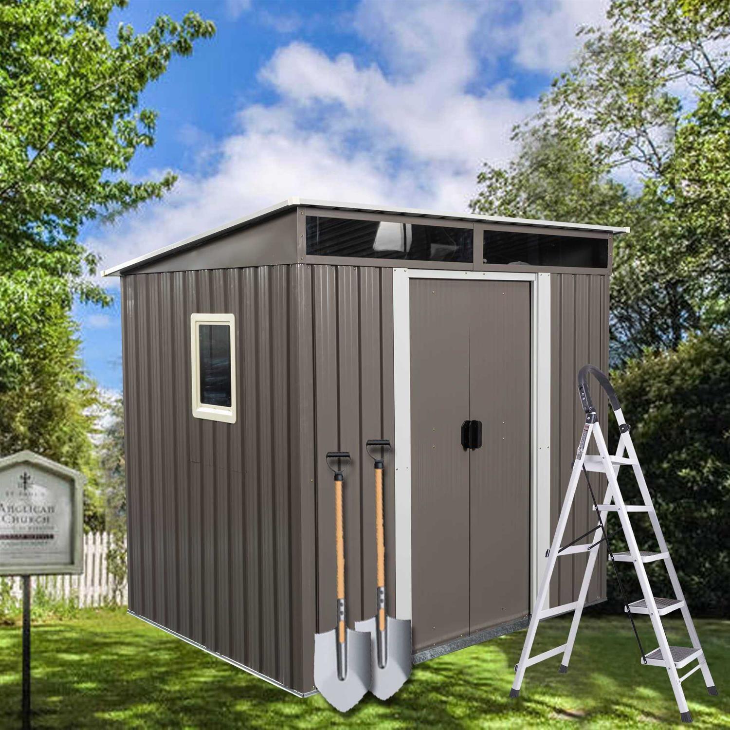 6.4 x Outdoor Storage Shed Storage Sheds Outdoor with Floor Frame & Lockable Doors Outdoor Storage