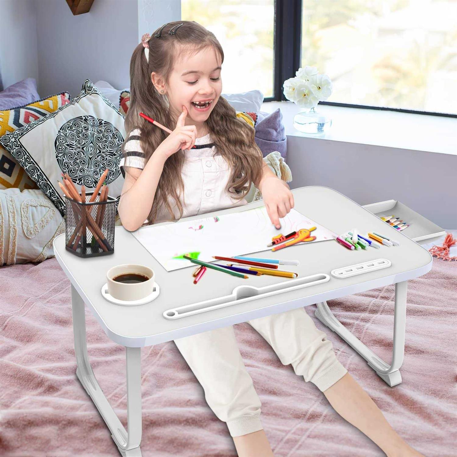 fayquaze Lap laptop desk, portable foldable laptop bed table with storage drawer and cup holder