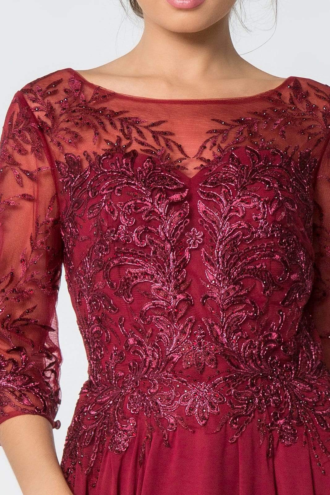 GL2810 Embroidered Bateau Chiffon A-line Gown