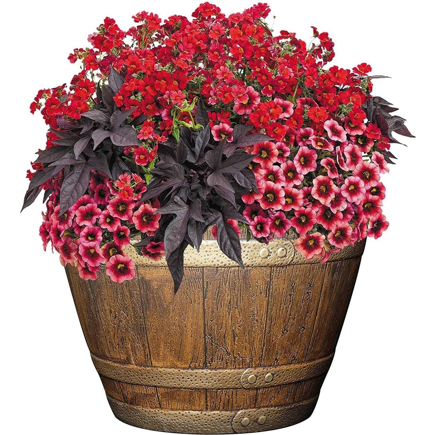 Classic Home and Garden Whiskey Resin Flower Pot Barrel Planter
