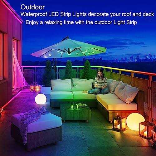 200ft Outdoor Led Strip Lights Waterproof 1 Roll,IP68 Outside Led Light Strips Waterproof with App and Remote,Music Sync RGB Exterior Led Rope