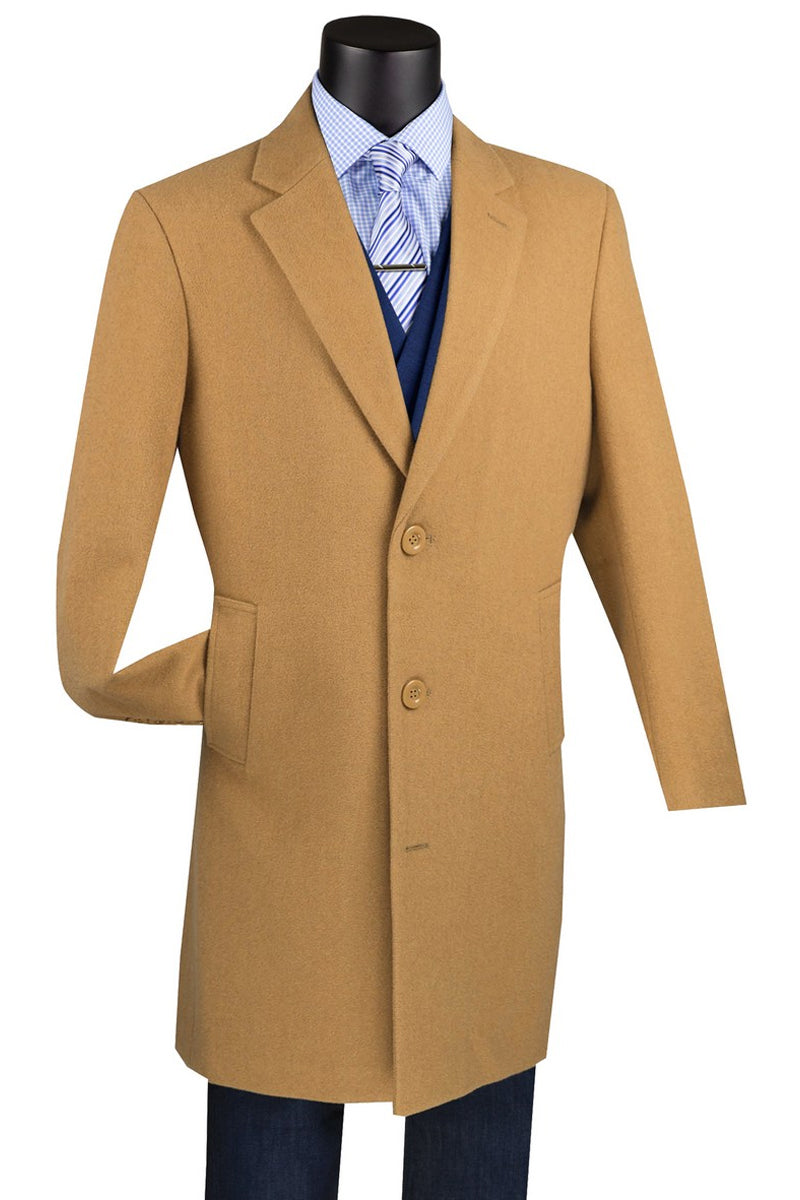 Men’s Short Length Wool & Cashmere Car Coat Overcoat in Camel