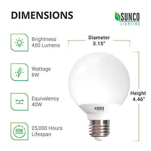Sunco Lighting G25 LED Globe, 6w=40w, Dimmable, 450 LM