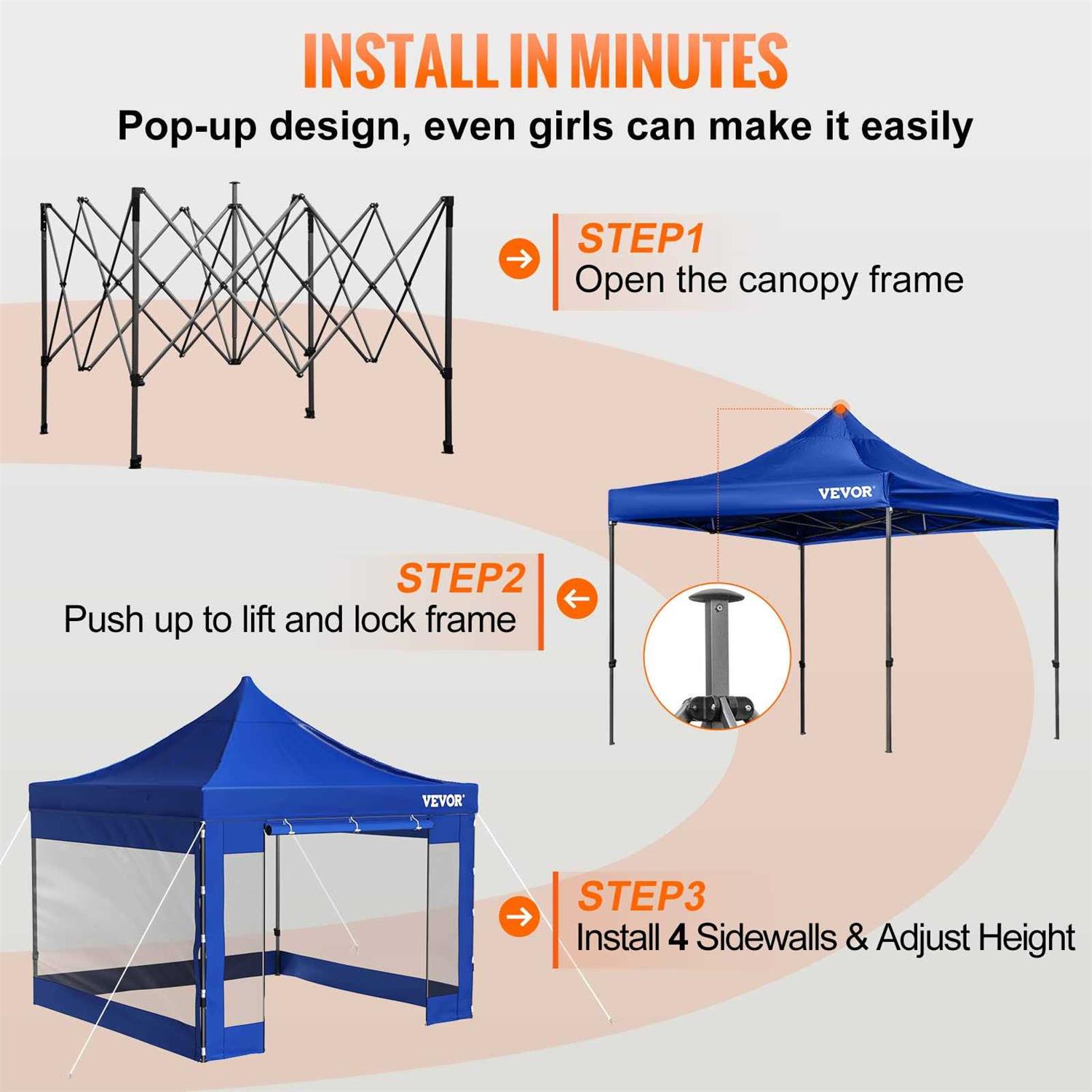 VEVOR 10 Ft. x 10 Ft. Pop Up Canopy Tent Outdoor Patio Gazebo Tent Uv Resistant Waterproof Instant Gazebo Shelter