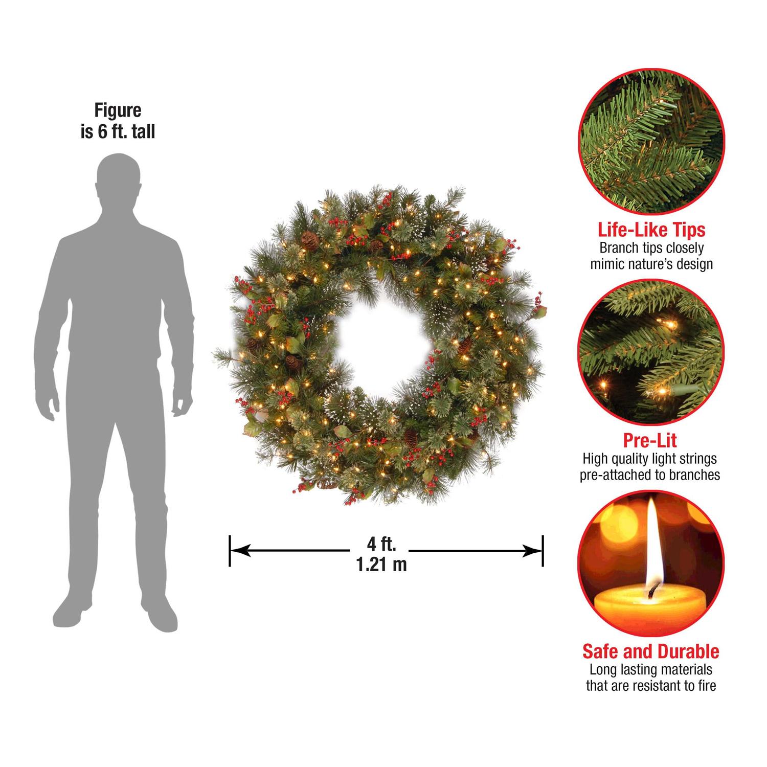 48 Pre-Lit Wintry Pine Wreath By National Tree Company