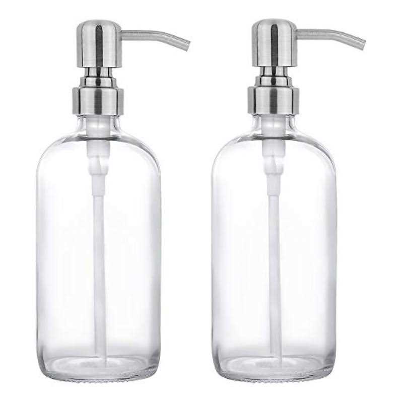 2 Pack Thick Glass Pint Jar Soap Dispenser Stainless Steel Pump