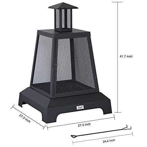 BALI OUTDOORS Chimenea Fireplace Outdoor Fireplace Fire Pit Wood Burning Fire Pit Patio Square Iron Fire Pit 27.5 Large Fire Pits Fire Poker Mesh Spark Screen
