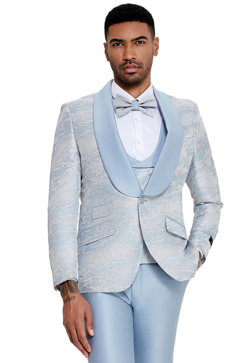 Men’s Slim Fit Vested Wedding & Prom Shawl Lapel Paisley Tuxedo in Ivory