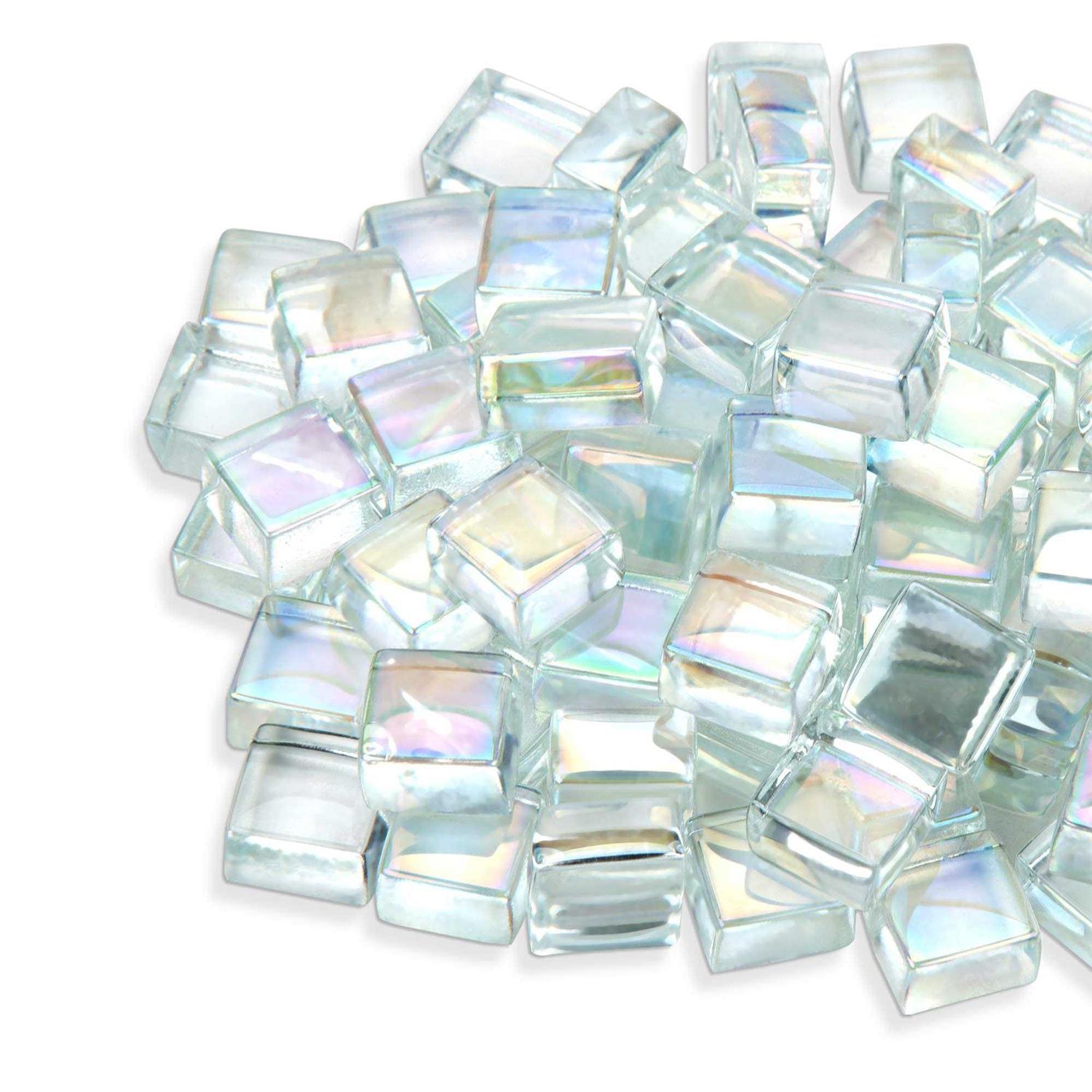 HOMEGLOW Fire Glass Cubes Reflective Luster. Premium Tempered Square Glass Beads for Outdoor Fire Pit, Fire Table or Indoor