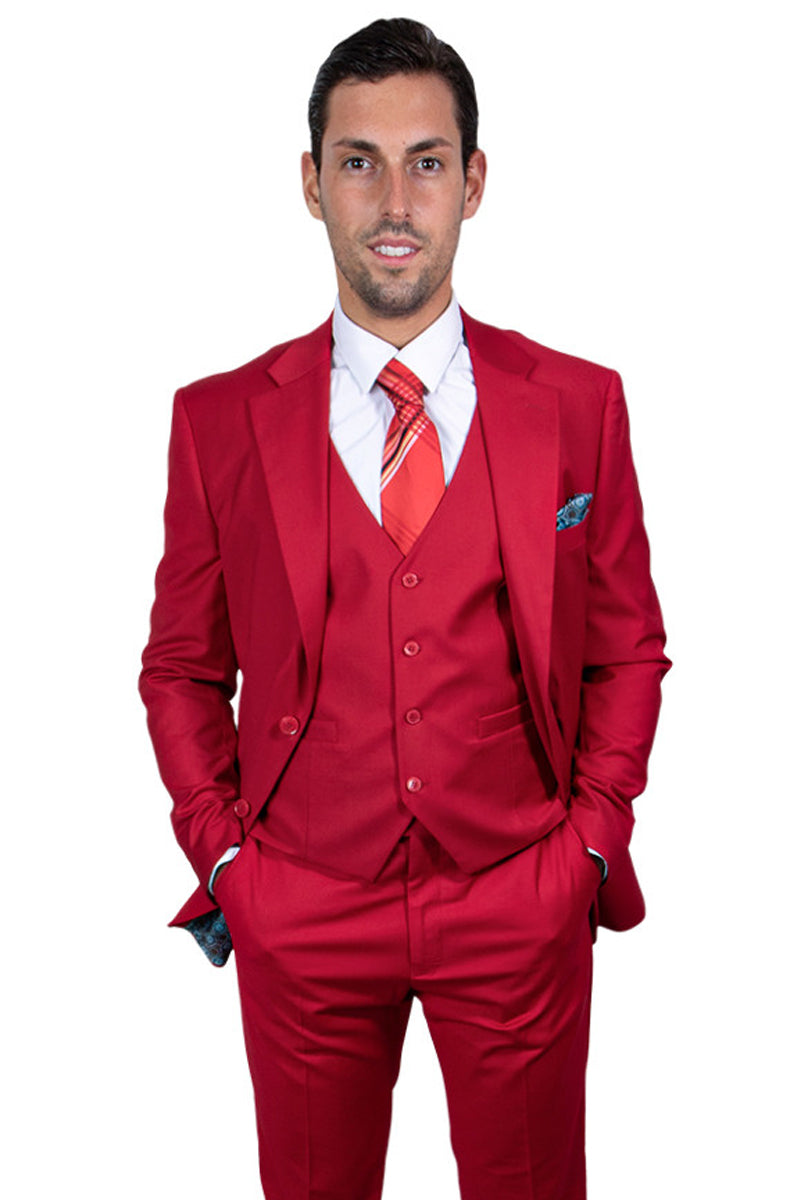 Men’s Two Button Vested Stacy Adams Basic Suit in Red