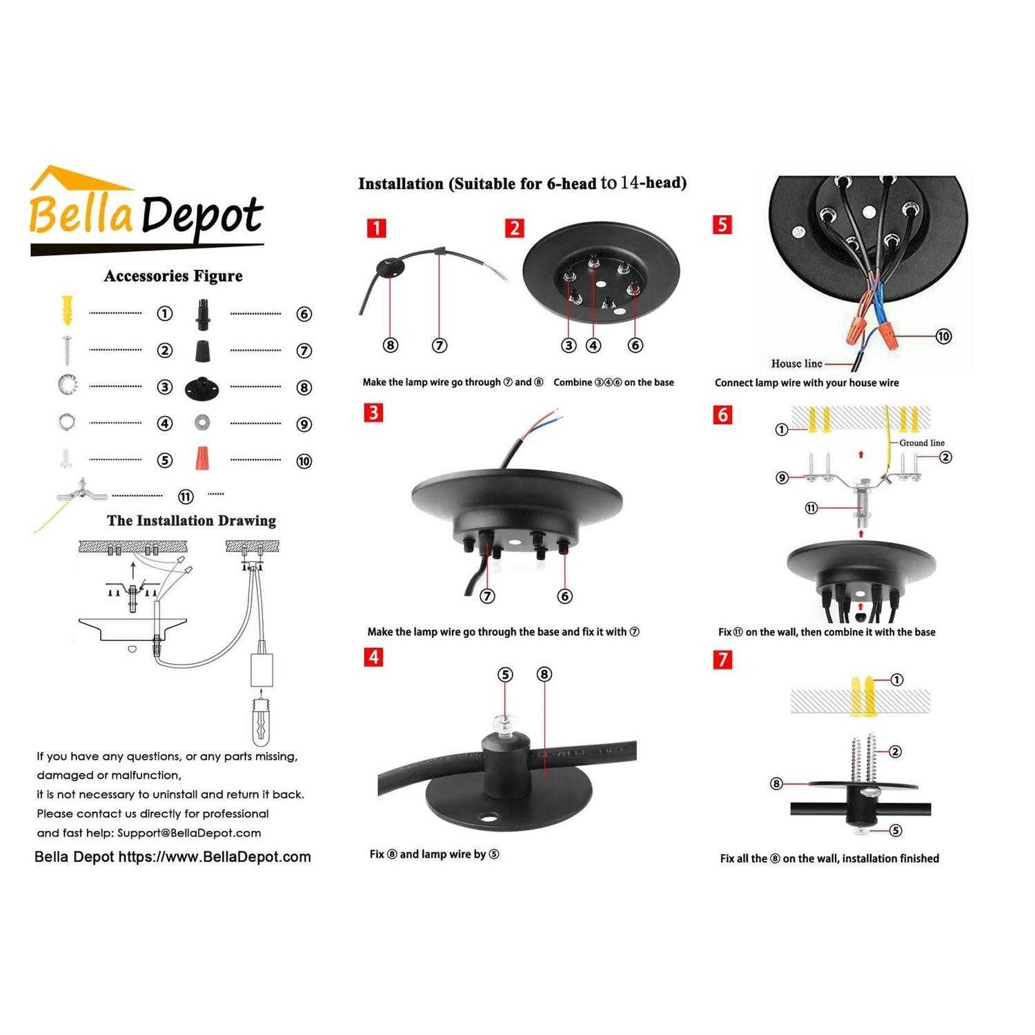 Bella Depot Modern Industrial Edison Lighting Adjustable Spider Light Cluster Chandelier