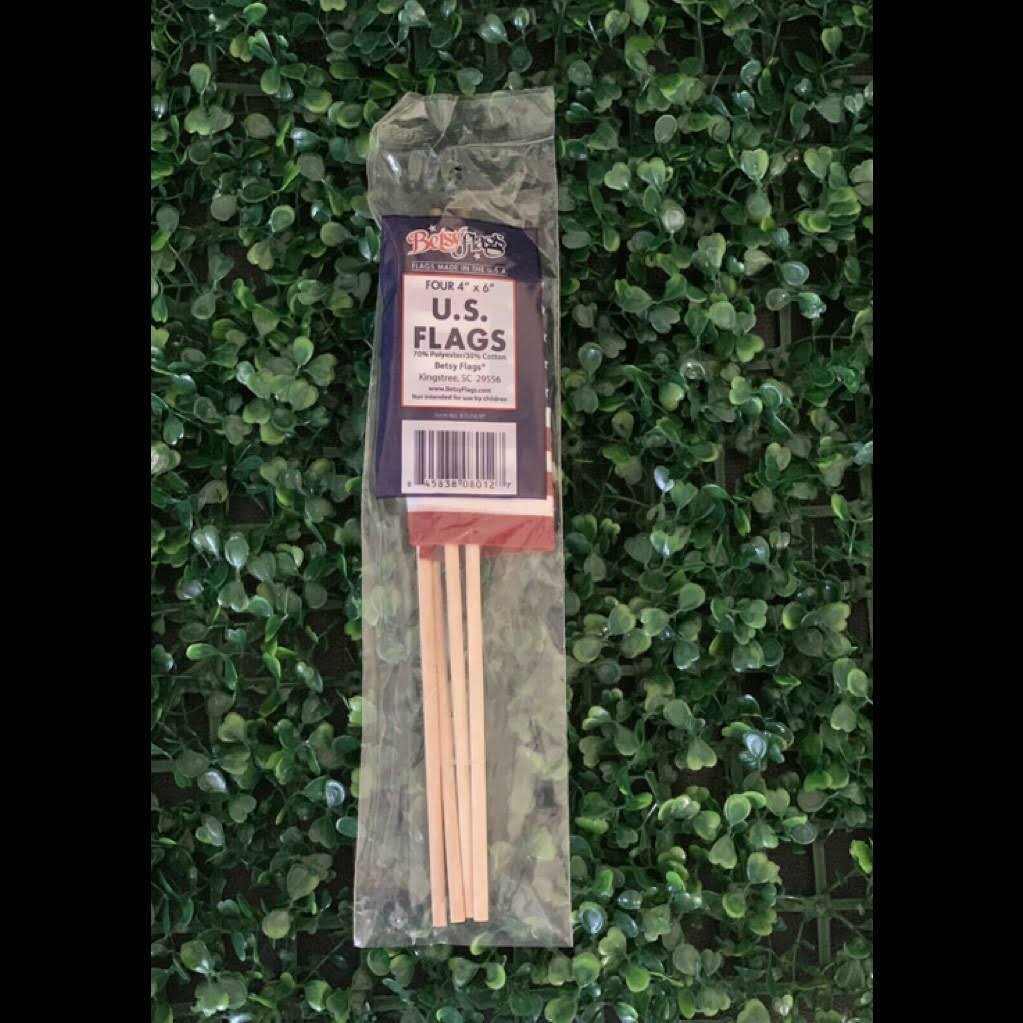 4 x 6 U.S. Betsy Stick Flags, 4-Pack