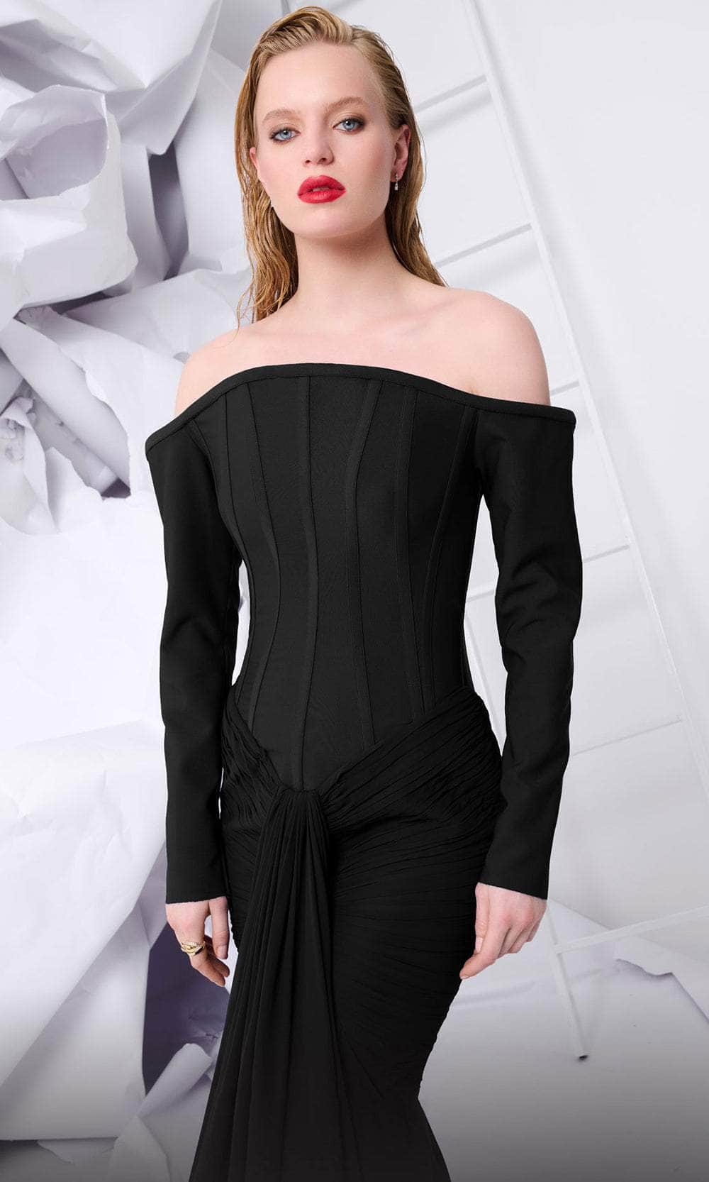 Long Sleeve Corset Evening Gown