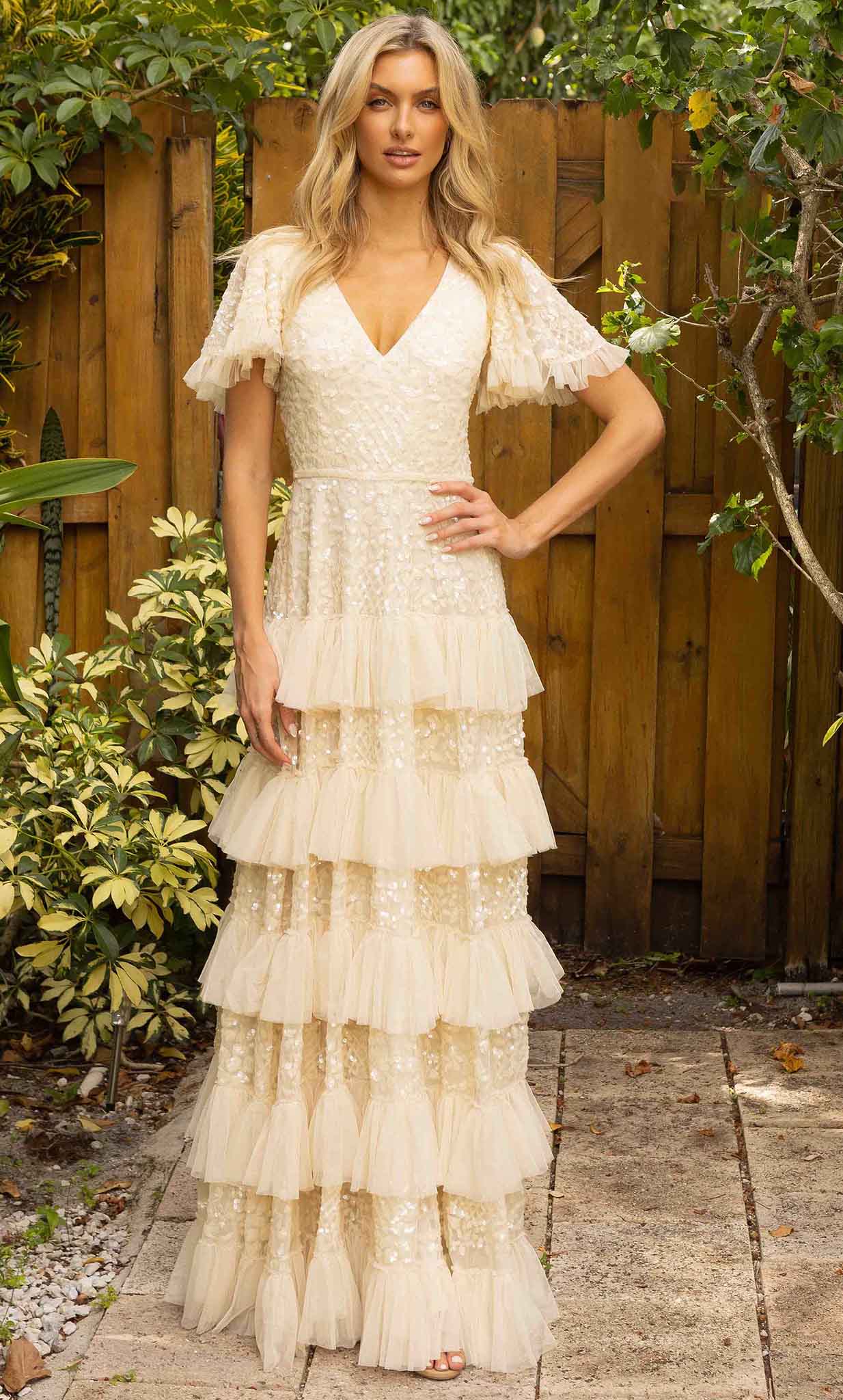 Tiered A-line Embellished Dress