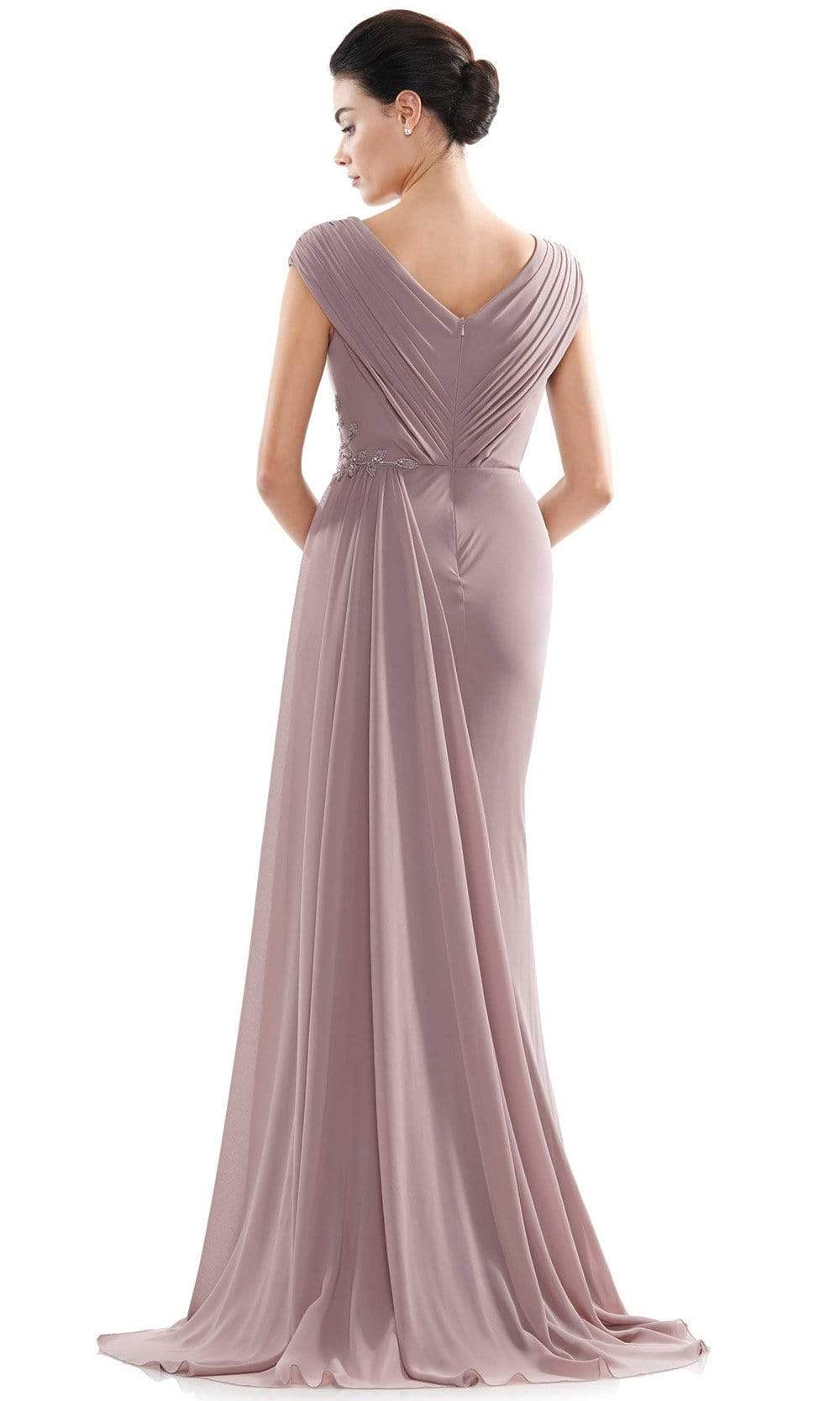 MV1080 Cap Sleeve Foliage Beaded Sheath Gown