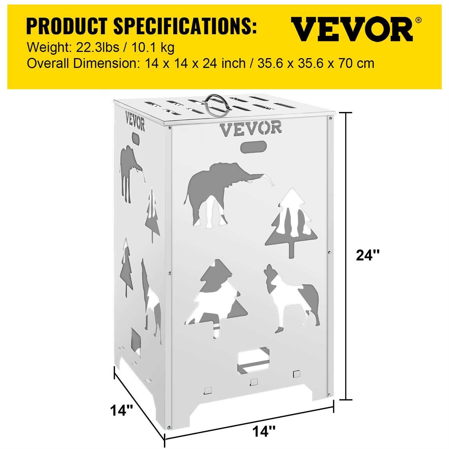 VEVOR Burn Barrel Burn Drum Incinerator Barrel 14x14x24 inch for Yard Waste HXBXGBDDW1424HSO3V0