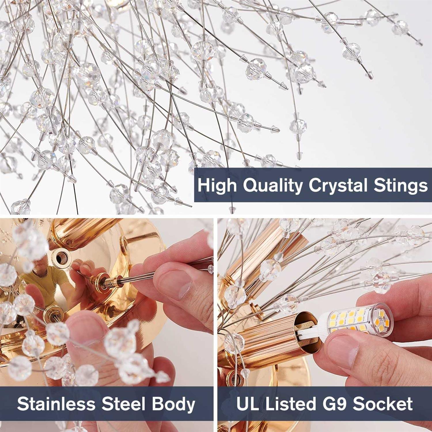 6-Light Sputnik Flush Mount Ceiling Light Fixture Modern Gold Crystal Firework Ceiling Lights