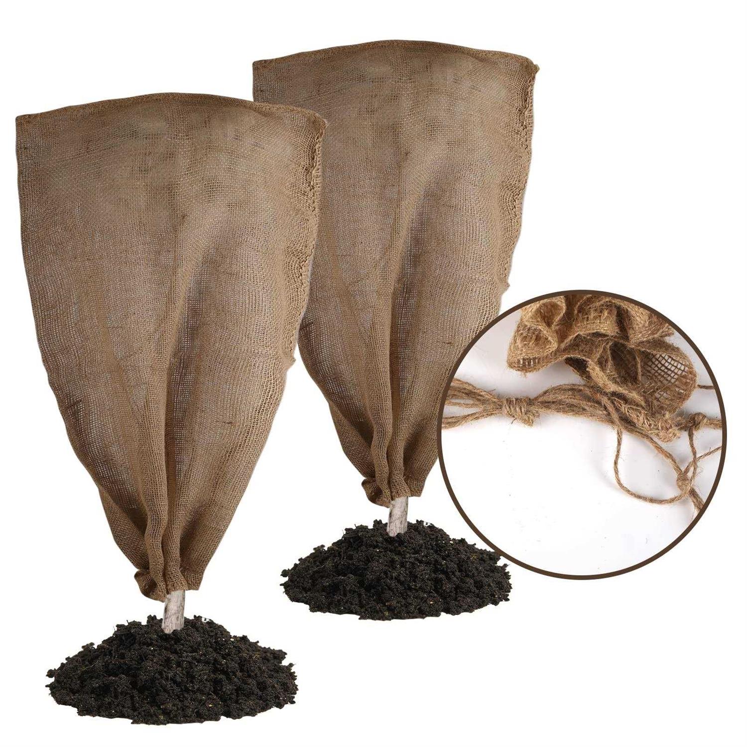 2 Pack 47′′ × 40′′ Reusable Warm Burlap Winter Plant Cover Bags with Drawstring Burlap Plant Covers Freeze Protection Large Plant Frost Cloth Cold