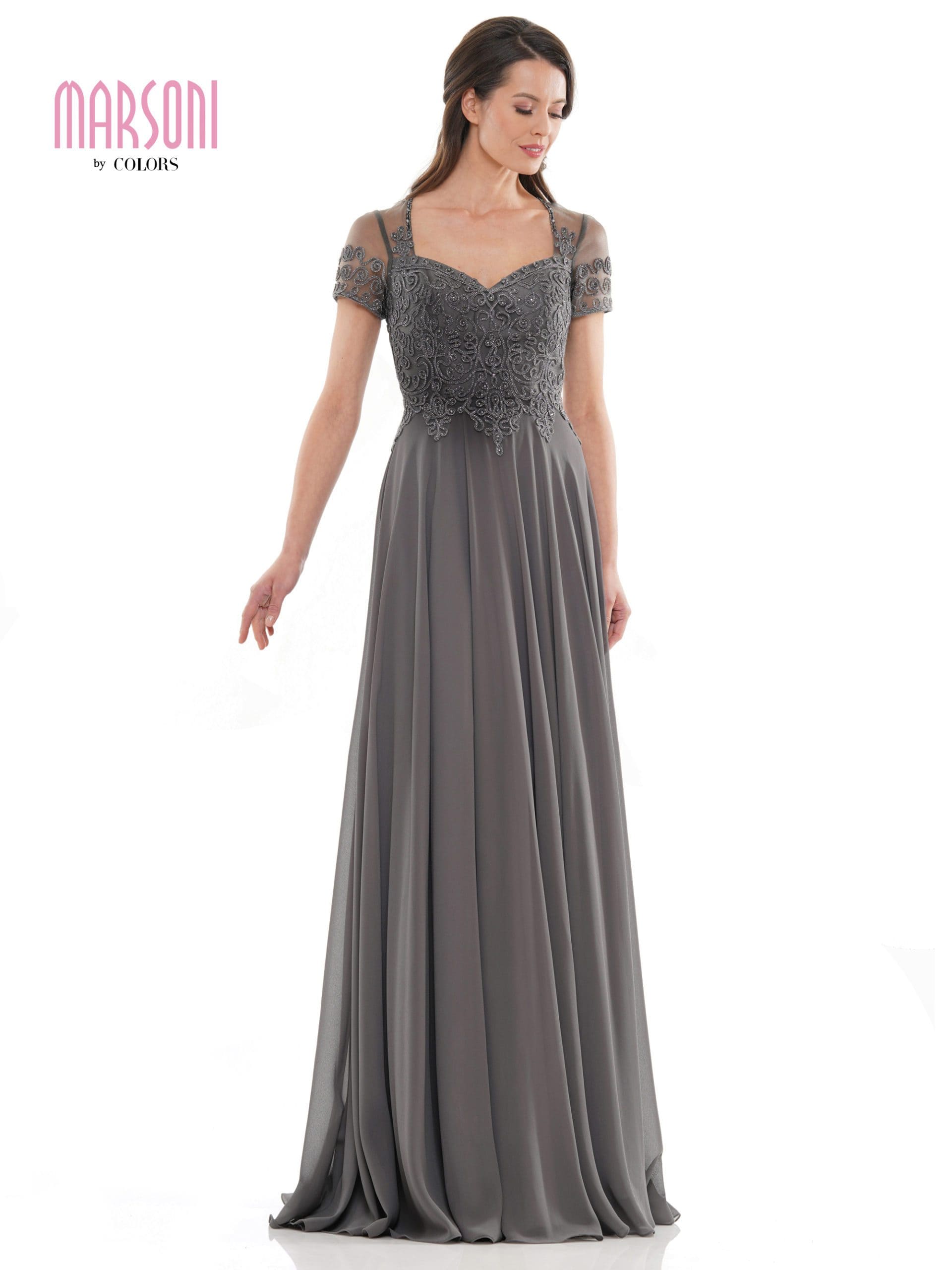 M271 Short Sleeve Queen Anne Soutache Gown