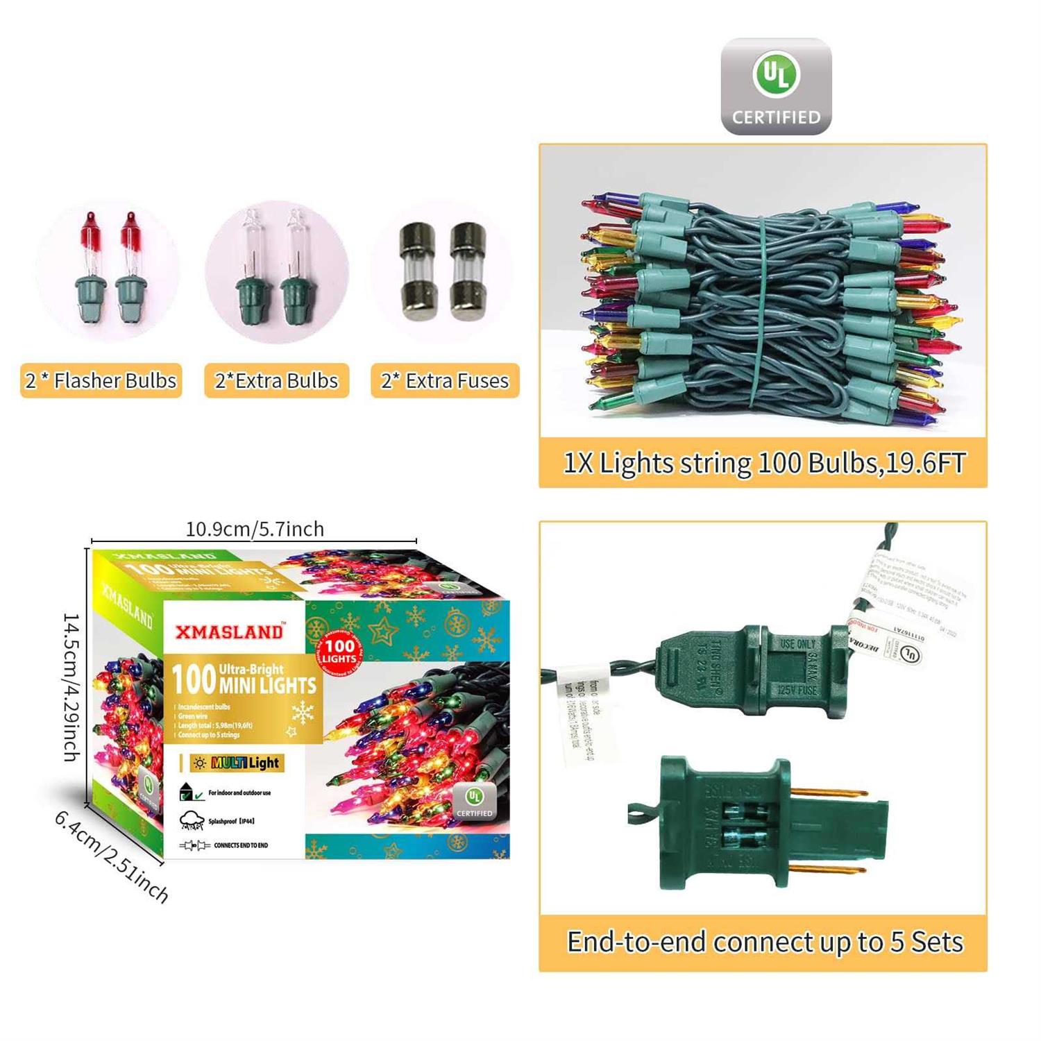 XMASLAND Ultra-Bright Connectable Christmas Light Set Incandescent Bulb Mini String Light for Indoor Outdoor Christmas Tree