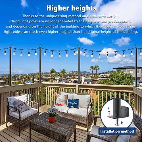 beizelte 2 pack 4 ft string light poles,hanging light poles for outside string lights,with fixing clips and suspended base,fr
