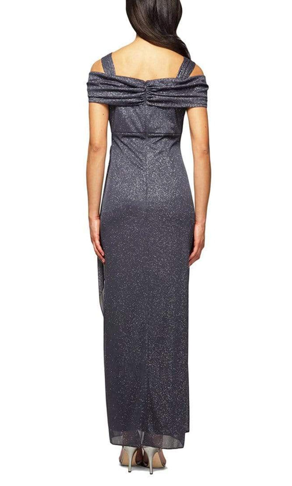 133026 Cold Shoulder Empire Waist Glitter Mesh Dress