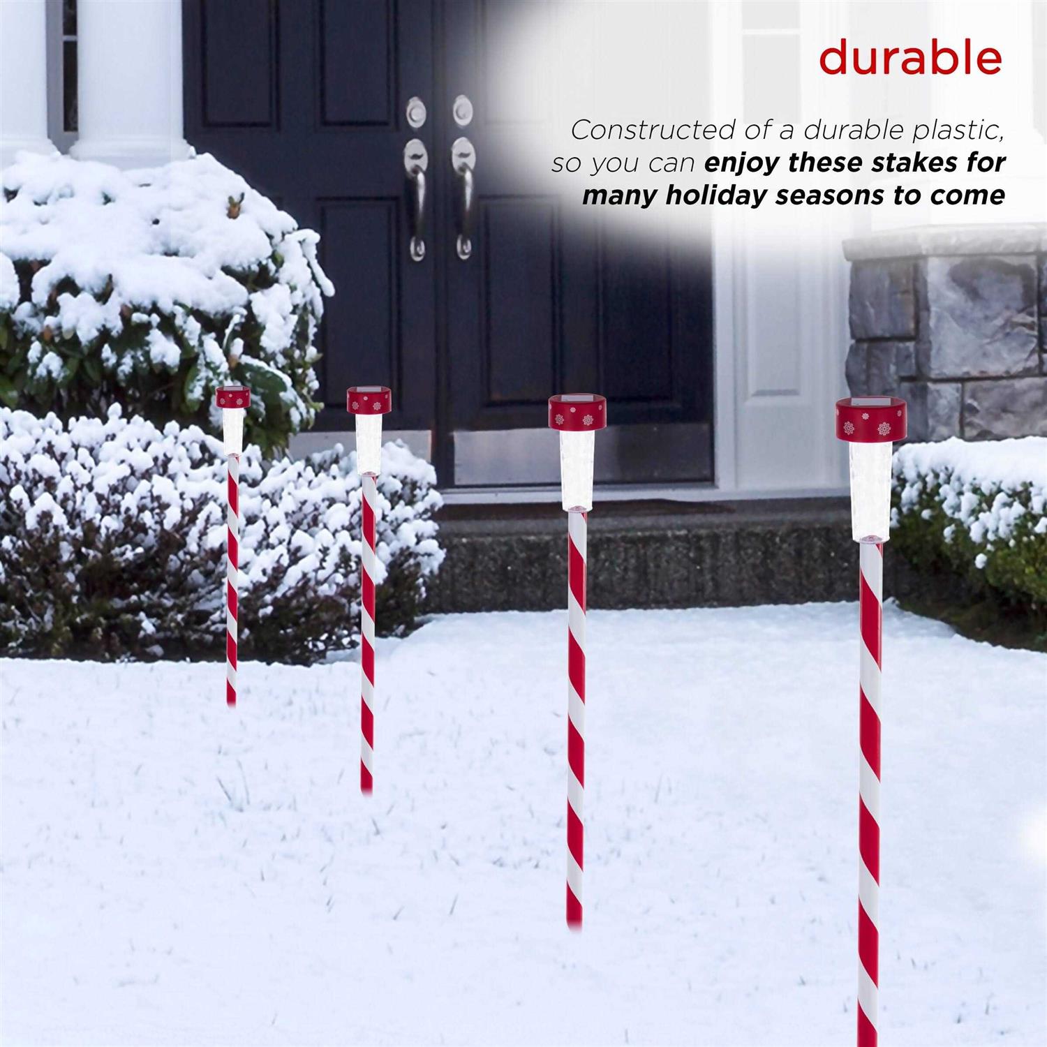 Alpine Holiday Striped Pathway Garden Stake with Solar LED Lights